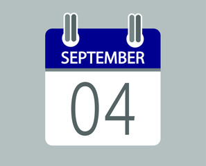 Day 4 september. Blue calendar for days of the month in september. Calendar page template.