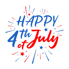 Happy 4th of July lettering and fireworks. Vector illustration