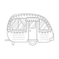Camper, travel mobile home or retro caravan trailer. Car for travel, caravanning, camping, hiking and motorhomes. Flat vector illustration isolated on white background.