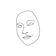 Female face single line drawing. Portrait of young beautiful girl line art.