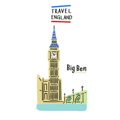 Big ben Palace of Westminster London England Hand drawn color Illustration 