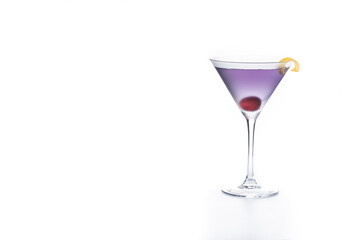 Aviation cocktail isolated on white background. Copy space