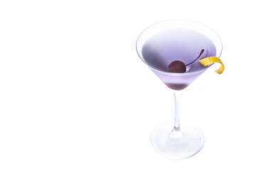 Aviation cocktail isolated on white background. Copy space