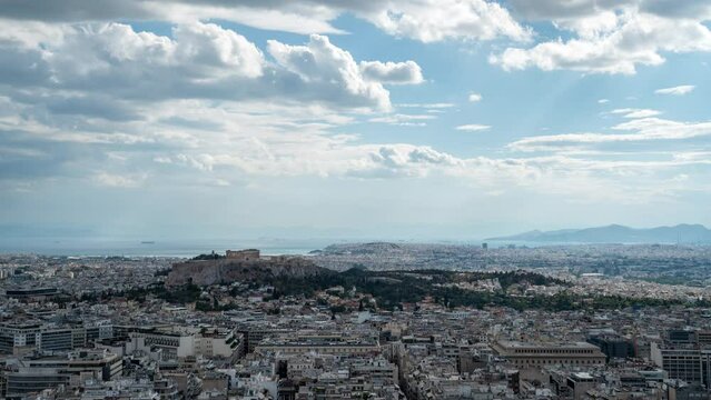 Time lapse footage of Acropolis in Athens, Greece on a cloudy day
