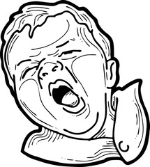 New born sweet baby face emotions. Little cute boy sleeping and smiling. Hand drawn character illustration. Retro vintage comic cartoon line style drawing.