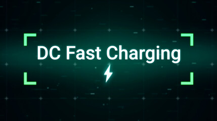 DC fast charger available display banner for electric vehicle charging station, futuristic green energy power car UI display for EV automotive industry technology 3d rendering