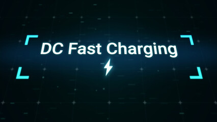 Fototapeta na wymiar DC fast charger available display banner for electric vehicle charging station, futuristic green energy power car UI display for EV automotive industry technology 3d rendering