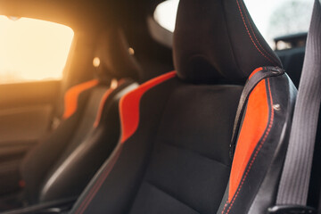 Leather sport comfortable seat of a modern supercar. Comfortable seats  inside of modern coupe car