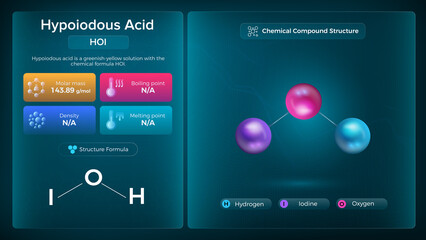 Hypoiodous Acid Properties and Chemical Compound Structure -  Vector Design