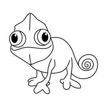 Cute chameleon cartoon coloring page illustration vector. For kids coloring book.
