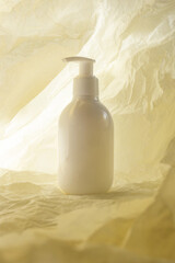 Plastic white bottle mockup for beauty cosmetic products. Soap, shampoo, lotion, cream. Vertical....