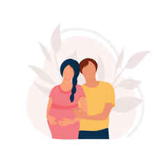 A pregnant woman and a man. A happy married couple. Vector