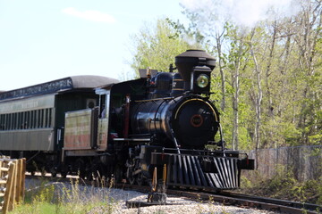 old steam locomotive under way, Fort Edmonton Park, Edmonton, Alberta