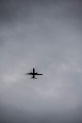 Fototapeta na wymiar passenger plane flying against the gray sky