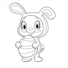 Easter Bunny Coloring Page For Kids , Cute Easter Egg Coloring page 