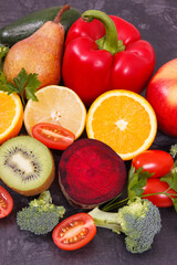Natural fruits and vegetables containing minerals and vitamins, healthy lifestyles concept