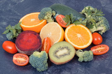 Fruits and vegetables containing healthy minerals and vitamins