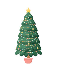 Vector illustration of a Christmas tree in a pot. New Year. Holidays.