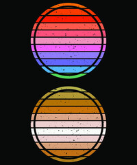 Retro Vintage Sunsets Pack, T-shirt design element. Style of the 70s-80s.