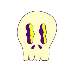 Trippy skull in cartoon style isolated on white background. Hippy rave groovy style y2k. Doodle vector illustration. Vector crazy illustration.