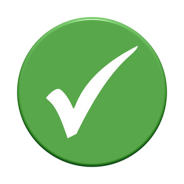 Runder grüner Button mit Häkchen zeigt Check, Auswahl, Bestätigung oder Prüfung