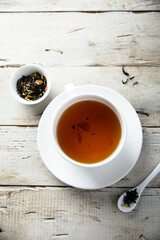 Healthy black tea with flowers