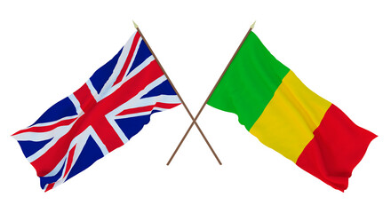 Background for designers, illustrators. National Independence Day. Flags The United Kingdom of Great Britain and Northern Ireland and  Mali