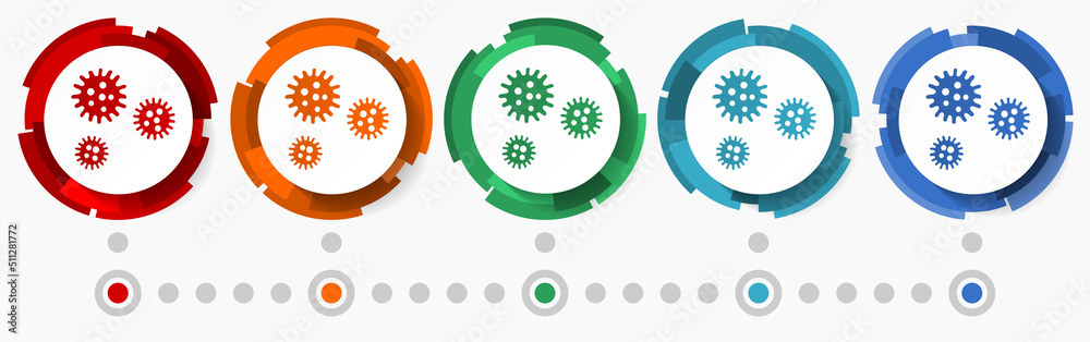 Fototapete Coronavirus, flu concept vector icon set,  modern design abstract web buttons in 5 color options, infographic template for webdesign and mobile apps