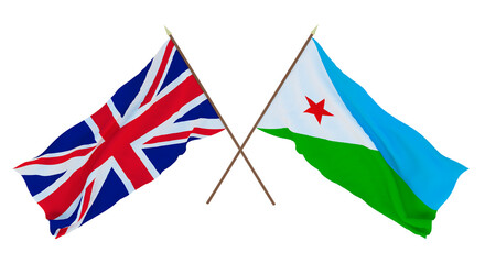 Fototapeta premium Background for designers, illustrators. National Independence Day. Flags The United Kingdom of Great Britain and Northern Ireland and Djibouti