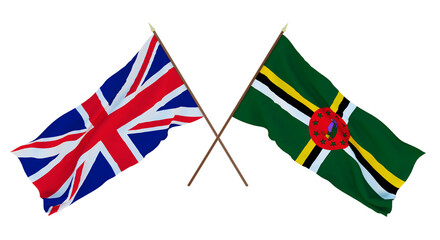 Background for designers, illustrators. National Independence Day. Flags The United Kingdom of Great Britain and Northern Ireland and Dominica