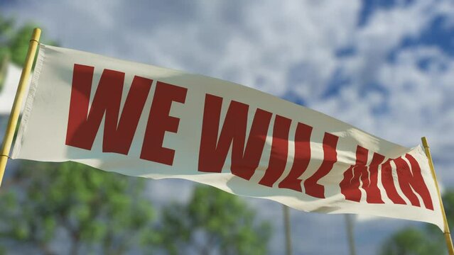 We will win transparency banner on woods soft focus background