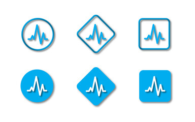 Heart rate icon. Heart pulse icon. Electrocardiogram symbol. Colored buttons with shadows. Flat vector illustration.