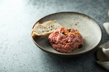 Traditional homemade steak tartare with capers