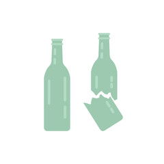 icon or symbol. glass bottles that are still good and glass bottles that are broken and damaged. object condition. before after. cartoon flat illustration. concept design. element
