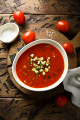 Traditional homemade cold gazpacho soup