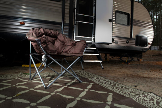 Chair in front of an RV