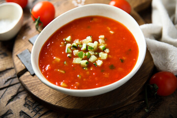 Traditional homemade cold gazpacho soup