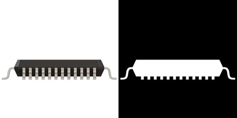 3D rendering illustration of a 48 pins microcontroller microchip package