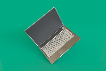 Laptop with Digital Blank Screen Isolated on Green Background. 3d Rendering