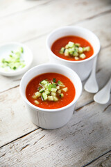 Traditional homemade cold gazpacho soup
