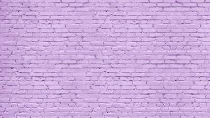Fototapeta na wymiar Old rough lavender color painted brick wall texture. Pastel purple exterior brickwork. Abstract textured background