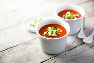 Traditional homemade cold gazpacho soup