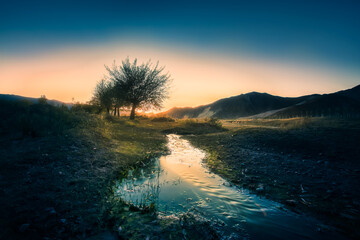 sunset over the river