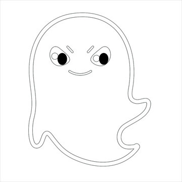 Ghost Coloring page For Kids Cartoon scary Ghost , Pastel Creepy Kawaii Happy Ghost Vector 