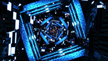 Obraz premium VJ トンネル ネオン サイバー 四角 メタリック 青 [別Verあり]