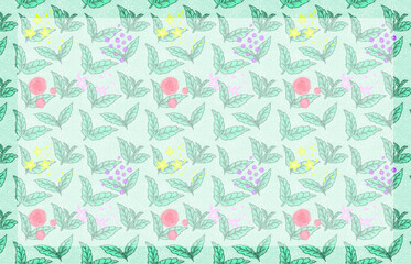 葉と花のクラシックな雰囲気のボタニカルパターン半透明白のテキストエリア有りナチュラルカラー