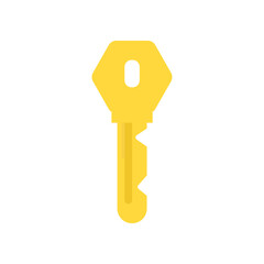 Key security vector icon door. House lock and safe home protection. Metal sign privacy secure. Gold silhouette isolated white and shape business access. Simple yellow tool for padlock and shiny sign