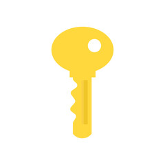 Key security vector icon door. House lock and safe home protection. Metal sign privacy secure. Gold silhouette isolated white and shape business access. Simple yellow tool for padlock and shiny sign