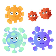 Set of colorful viruses with a smile