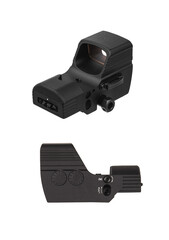 Modern optical collimator sight. Aiming device for shooting at short distances. Isolate on a white back.